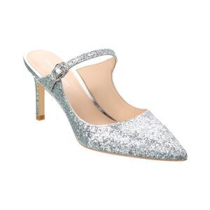 Stuart Weitzman Silver Crystal Buckle 75 Glitter Mule, Size 9, NEW w/o box, $495